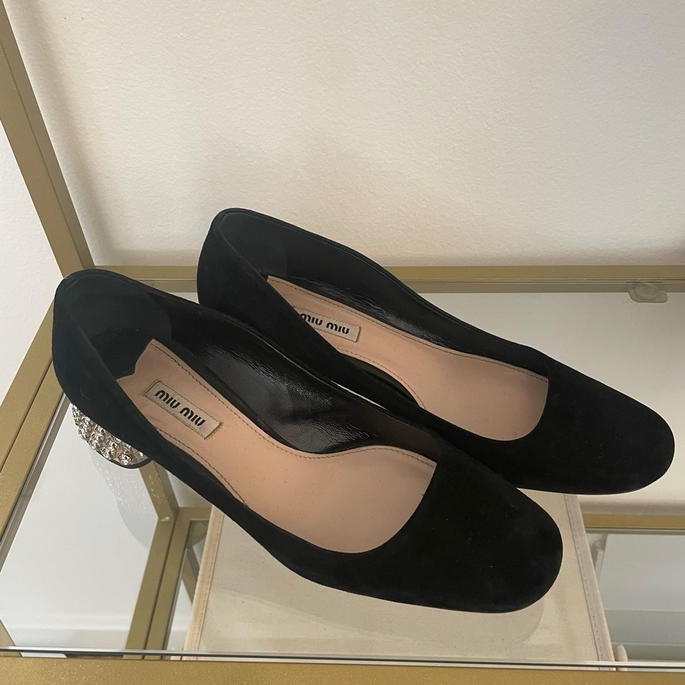 MIU MIU Womens Black Suede Crystal Block Heel Pumps 40/9-9.5- Very Very Nice - Picture 4 of 8